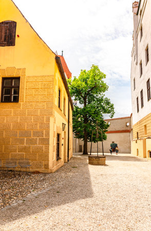 Landshut, Germany - July 24, 2023: Panoramic view of courtyard of medieval Trausnitz castle, Landshut, Bavaria, Germanyのeditorial素材