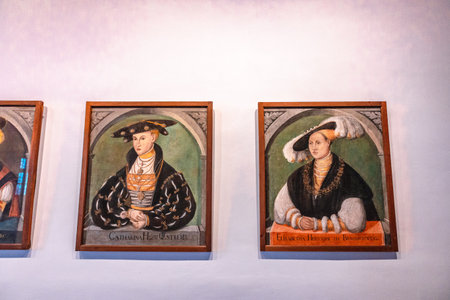 Landshut, Germany - July 24, 2023: Trausnitz castle inside. Halls and galleries of museum with paintings, frescoes and exhibits. Beautiful room interiors. Landshut, Germany.のeditorial素材