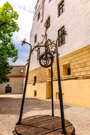 Landshut, Germany - July 24, 2023: Panoramic view of courtyard of medieval Trausnitz castle, Landshut, Bavaria, Germanyのeditorial素材
