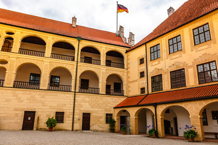 Landshut, Germany - July 24, 2023: Panoramic view of courtyard of medieval Trausnitz castle, Landshut, Bavaria, Germanyのeditorial素材