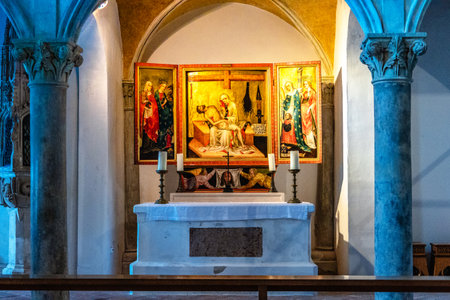 Landshut, Germany - July 24, 2023: Trausnitz castle inside. Halls and galleries of museum with paintings, frescoes and exhibits. Beautiful room interiors. Landshut, Germany.のeditorial素材