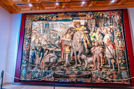 Landshut, Germany - July 24, 2023: Trausnitz castle inside. Halls and galleries of museum with paintings, frescoes and exhibits. Beautiful room interiors. Landshut, Germany.のeditorial素材