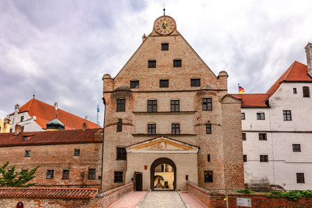 Landshut, Germany - July 24, 2023: Panoramic view of courtyard of medieval Trausnitz castle, Landshut, Bavaria, Germanyのeditorial素材