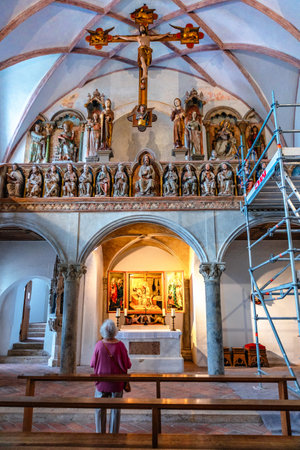 Landshut, Germany - July 24, 2023: Trausnitz castle inside. Halls and galleries of museum with paintings, frescoes and exhibits. Beautiful room interiors. Landshut, Germany.のeditorial素材