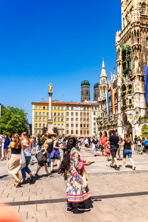 Munich, Germany - July 22, 2023: Panoramic view of Marienplatz town hall of Marien Square in Munich, Bavaria, Germanyのeditorial素材
