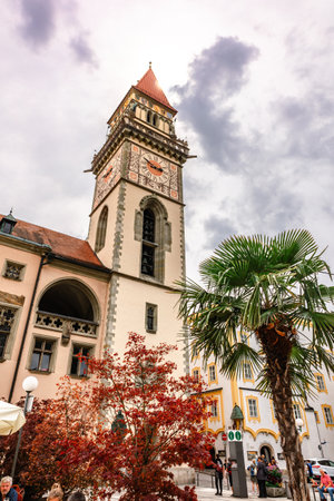 Passau, Germany - July 21, 2023: View of Beautiful and cozy city. Colorful houses on srteets, Passau, Bavaria, Germany.のeditorial素材