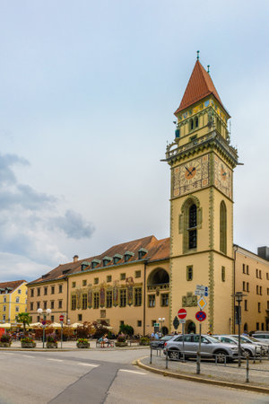 Passau, Germany - July 21, 2023: Colorful fasade of Altes Rathaus, Old Town Hall, Passau, Bavaria, Germany.のeditorial素材