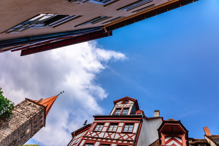 Nuremberg, Germany - July 30, 2023: View of Albrecht Durers House in Tirgertnertor square. Old town architecture with facade of medieval buildings, Nuremberg, Bavaria, Germany.のeditorial素材
