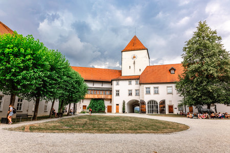 Passau, Germany - July 21, 2023: View of Veste Oberhaus castle. Inner courtyard of medieval castle with gates and arches, Passau, Germany.のeditorial素材