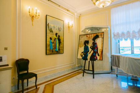 St. Petersburg, Russia - August 26, 2023: Konstantinovsky Palace. Luxurious halls of Palace of Congresses, interiors and halls of Palace, Strelna, St. Petersburg, Russiaのeditorial素材