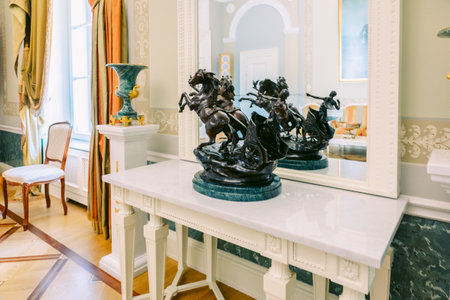 St. Petersburg, Russia - August 26, 2023: Konstantinovsky Palace. Luxurious halls of Palace of Congresses, interiors and halls of Palace, Strelna, St. Petersburg, Russiaのeditorial素材