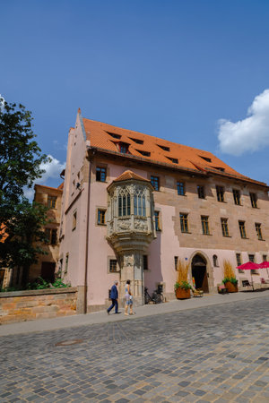 Nuremberg, Germany - July 19, 2023: Beautiful well-groomed streets of old town. View of historical center of Nuremberg, Franconia, Bavariaのeditorial素材