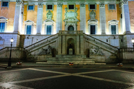 Italy, Rome - November 26, 2023: Piazza del Campidoglio Illuminated at night. Architecture of ancient Rome. View from Capitoline Hill on Campidoglio square, Italyのeditorial素材