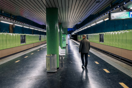 Marseille, France - December 2, 2023: Metro station in Marseille. Empty platform. Underground mode of transportのeditorial素材