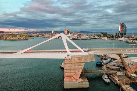 Barcelona, Spain - December 1, 2023: Panoramic view of the port of Barcelona on the Mediterranean coastのeditorial素材