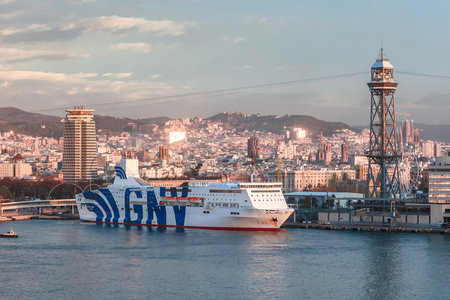 Barcelona, Spain - December 1, 2023: Panoramic view of the port of Barcelona on the Mediterranean coastのeditorial素材