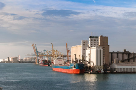 Barcelona, Spain - December 1, 2023: Panoramic view of the port of Barcelona on the Mediterranean coastのeditorial素材