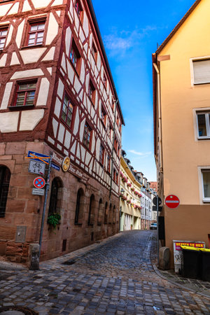 Nuremberg, Germany - July 30, 2023: View of Albrecht Durers House in Tirgertnertor square. Old town architecture with facade of medieval buildings, Nuremberg, Bavaria, Germany.のeditorial素材