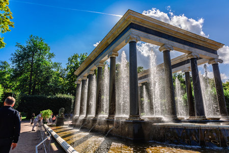 St. Petersburg, Russia - August 23, 2023: Fountains of Peterhof. View of Lion Cascade in Lower park of Petrodvoretsのeditorial素材