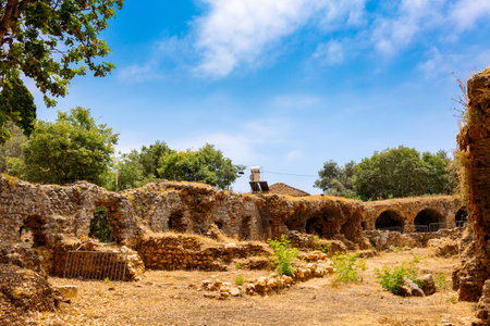 Landscape view old walls of fortress on Mediterranean coast. View of Alanya Castle, stone ruins in Alanya, Turkey. High quality photoの写真素材