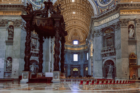 Beautiful architectural interiors in St. Peter Basilica in Vatican. Designed by Donato Bramante, Michelangelo, Carlo Maderno, Gian Lorenzo Bernini.の写真素材