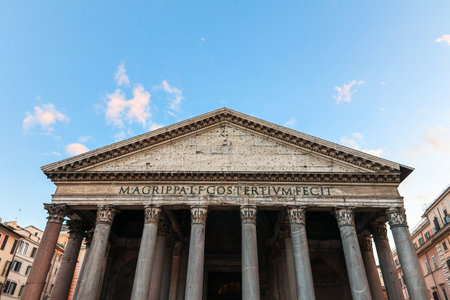 View of Pantheon Temple of All Gods in Piazza della Rotonda in Rome, Italyの写真素材