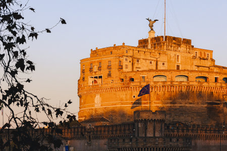Rome in morning. Panoramic view of Castel SantAngelo in Rome, Italy. High quality photoの写真素材