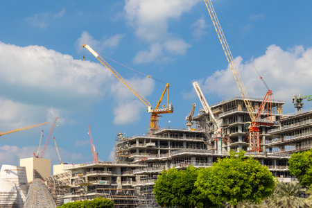 Dubai, UAE - December 7, 2024: View of construction of Zayed National Museum in Abu Dhabi. View from water surface. Shot handheld. High quality 4k footageのeditorial素材