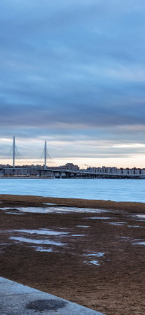 Fantastic winter landscape at dawn. Beautiful natural landscape. Vertical photo. High quality photoの写真素材