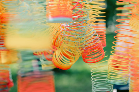 Lots of bright colorful spirals. Abstract blurred background with selective focus on waves. High quality photoの写真素材