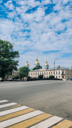 Panoramic view of St. Nicholas Naval Cathedral. Nikolo-Bogoyavlenskiy Morskoy Sobor built in 1762 in...