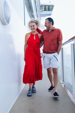 Couple in love on cruise ship. Man and woman in love enjoying their romantic vacation. High quality photoの写真素材