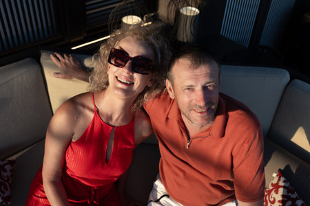Couple in love on cruise ship. Man and woman in love enjoying their romantic vacation. High quality...