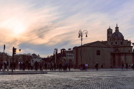 Rome, Italy - December 6, 2023: Panoramic view of Roman Forum. Trajans Forum at architecture of ancient Rome, Italy.のeditorial素材