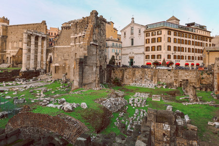 Rome, Italy - December 6, 2023: Panoramic view of Roman Forum. Trajans Forum at architecture of ancient Rome, Italy.のeditorial素材