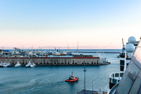 Genoa, Italy - December 3, 2023: Aerial panoramic view of old port in Genoa. Historic centre and cityscape of town, Genoa, Italyのeditorial素材