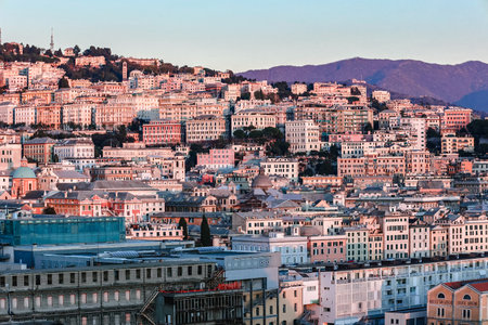 Genoa, Italy - December 3, 2023: Aerial panoramic view of old port in Genoa. Historic centre and cityscape of town, Genoa, Italyのeditorial素材
