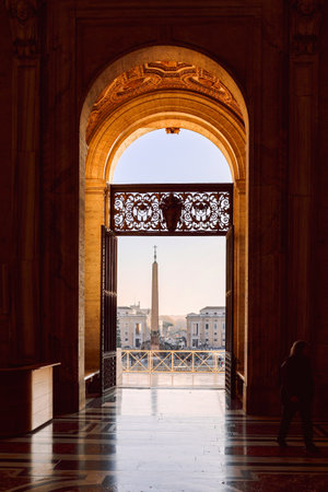 Vatican, Vatican City - December 7, 2023: Entrance to cathedral. Beautiful architectural interiors...
