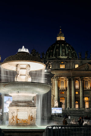 Vatican, Vatican City - December 7, 2023: Most famous fountains in Vatican are located in St. Peters Square. Maderno and Bernini fountains, Vatican City, Rome, Italyのeditorial素材