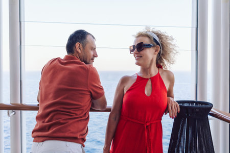 Couple in love on cruise ship. Man and woman in love enjoying their romantic vacation. High quality photoの写真素材