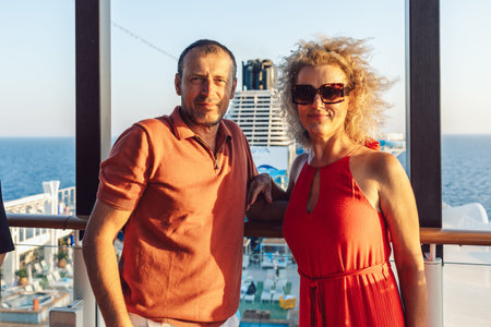 Couple in love on cruise ship. Man and woman in love enjoying their romantic vacation. High quality photoの写真素材