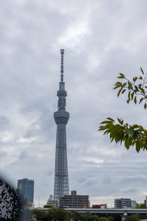 Tokyo, Japan - October 7, 2025: City Perspective. Urban waterfront scene with Tokyo Skytree...