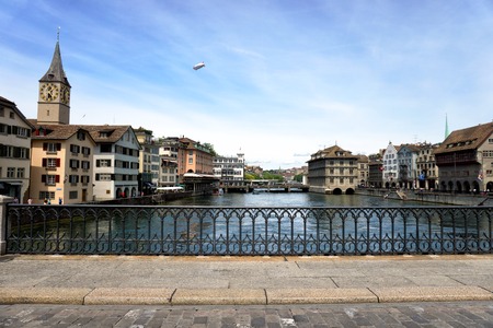 Limmat river and city Zurich, Switzerlandの写真素材