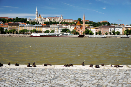 View of Buda side of Budapest with the Buda Castle, St. Matthias and Fishermen's Bastionの写真素材