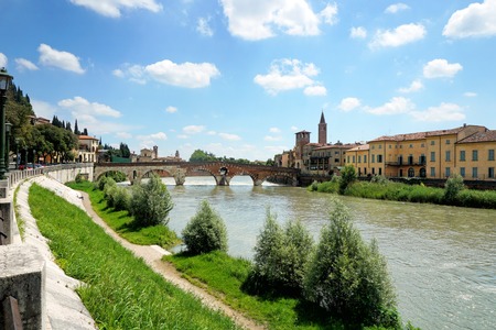 Ancient Roman bridge Ponte di Pietra in Verona, Italy
