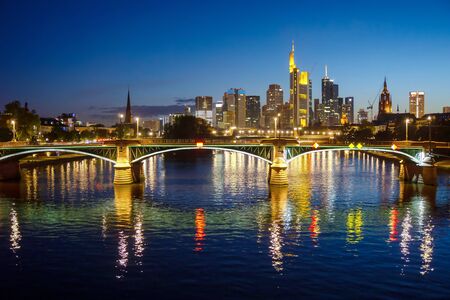 Beautiful view of Frankfurt am Main skyline at night, Germanyの写真素材