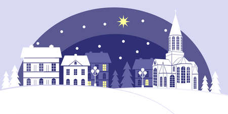 Christmas landscape at nightのイラスト素材