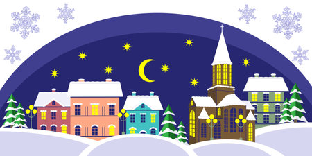 Christmas landscape at nightのイラスト素材