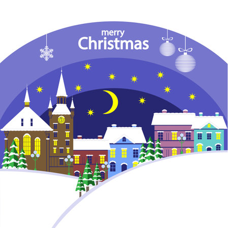 Christmas landscape at nightのイラスト素材