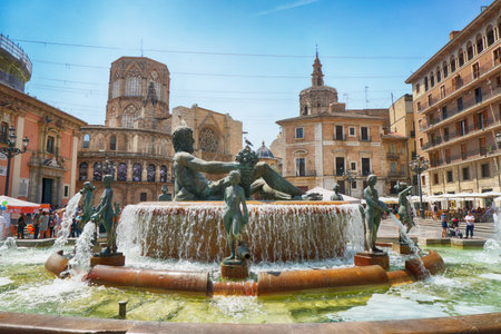 Plaza de la Virgen, Valencia, Spainの写真素材